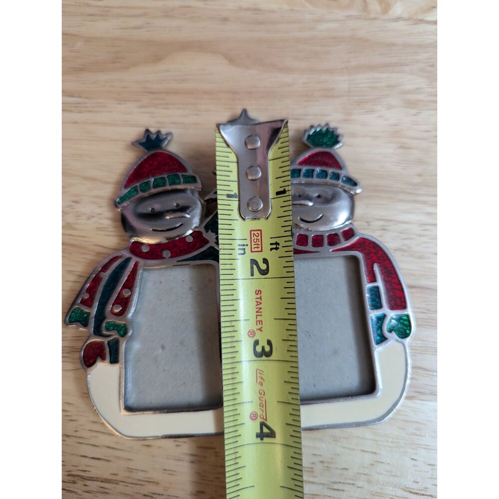 Pewter enamel glitter snowman double frame mini green red stand up decor - Picture 7 of 8
